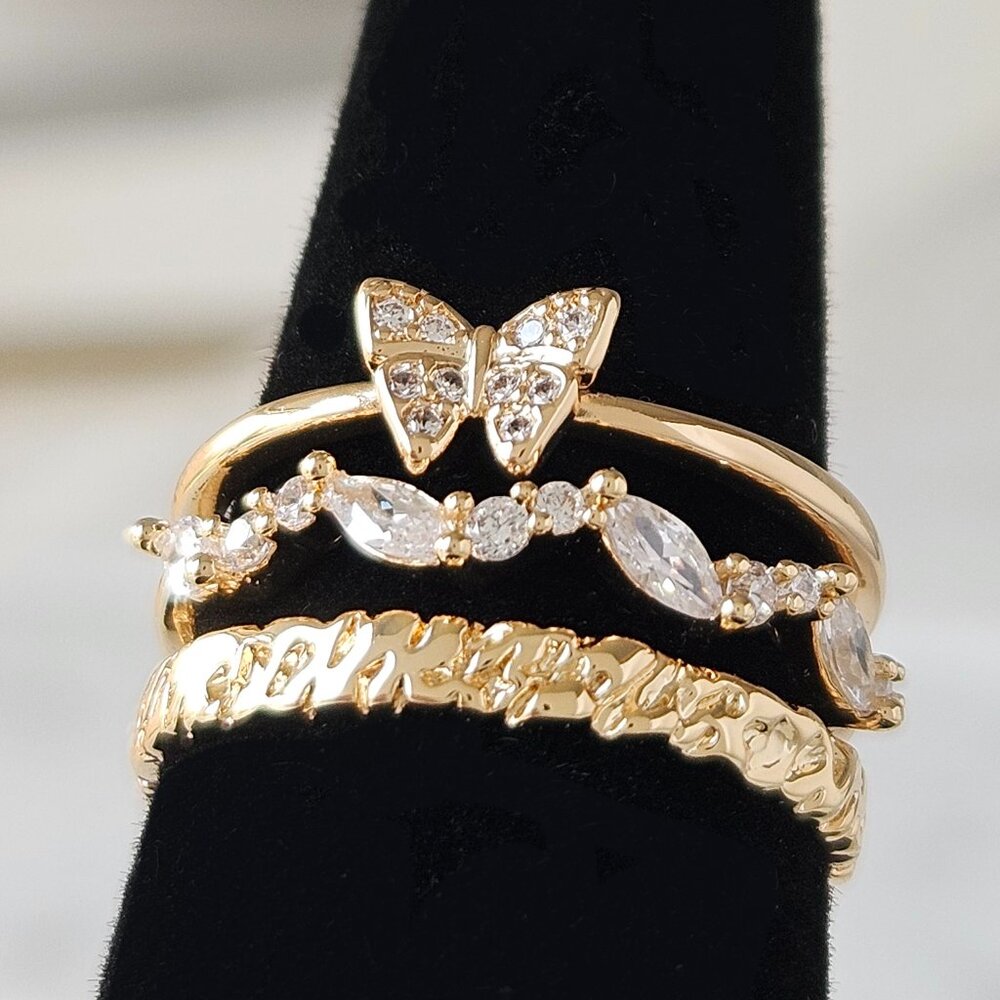 Dainty Butterfly Gold Boho 3-ring set, Charmed Aroma Wanderlust Collection